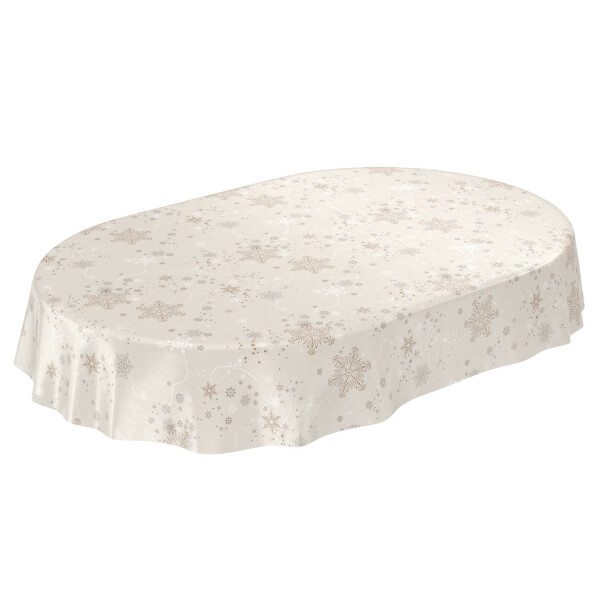 Weihnachtstischdecke abwaschbar Wachstuch Tischdecke Weihnachten Schneeflocken Beige