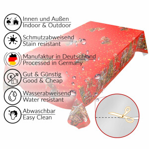 Weihnachtstischdecke Wachstuch Tischdecke Weihnachten abwaschbar Weihnachtsmarkt Rot 100x140cm