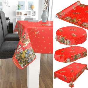 Weihnachtstischdecke Wachstuch Tischdecke Weihnachten abwaschbar Weihnachtsmarkt Rot 180x140cm