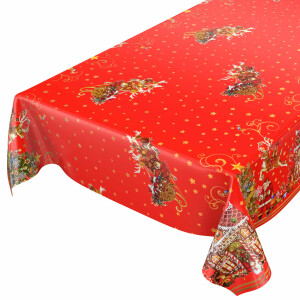 Weihnachtstischdecke Wachstuch Tischdecke Weihnachten abwaschbar Weihnachtsmarkt Rot 200x140cm