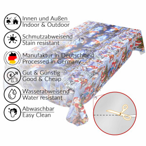 Weihnachtstischdecke Wachstuch Tischdecke Weihnachten abwaschbar  Weihnachtsmann Blau 120x140cm