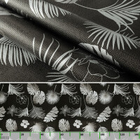 Wachstuchtischdecke abwaschbar Premium Leinenprägung Gartentischdecke Palmenblätter Silber Schwarz Breite 140cm