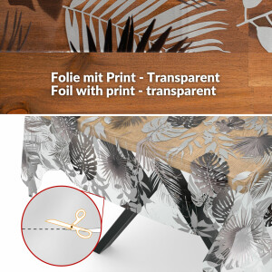 Transparente Tischdecke Vinyl Tischfolie Folie Tischschutzfolie 0,15mm mit Muster Star Blätter Silber Grau 160x140cm Schnittkante