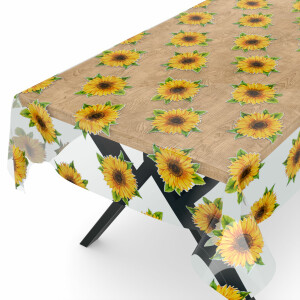 Transparente Tischdecke Vinyl Tischfolie Folie Tischschutzfolie 0,15mm mit Muster Star Sonnenblume 100x140cm Schnittkante