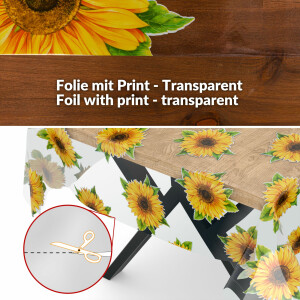 Transparente Tischdecke Vinyl Tischfolie Folie Tischschutzfolie 0,15mm mit Muster Star Sonnenblume 100x140cm Schnittkante