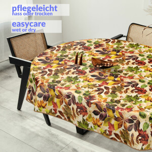 Tischdecke Wachstuch Mimosa Herbst Blätter Oval 260x140cm mit Saum (Eingefasst)