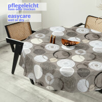 Tischdecke Wachstuch Mimosa Kreise Grau Rund 140cm Schnittkante