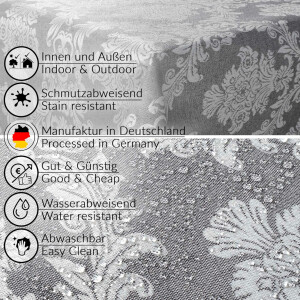 Stoff Tischdecke Textil Meterware Tischtuch Baumwolle Polyester Premium Jacquard Ornament Barock Grau