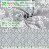 Stoff Tischdecke Textil Meterware Tischtuch Baumwolle Polyester Premium Jacquard Ornament Barock Grau