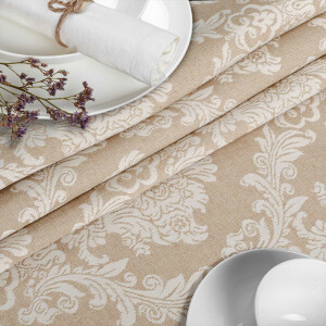 Stoff Tischdecke Textil Meterware Tischtuch Baumwolle Polyester Premium Jacquard Ornament Barock Beige