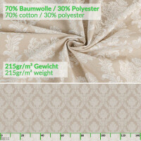 Stoff Tischdecke Textil Meterware Tischtuch Baumwolle Polyester Premium Jacquard Ornament Barock Beige