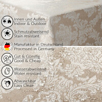 Stoff Tischdecke Textil Meterware Tischtuch Baumwolle Polyester Premium Jacquard Ornament Barock Beige