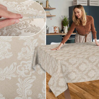 Stoff Tischdecke Textil Meterware Tischtuch Baumwolle Polyester Premium Jacquard Ornament Barock Beige