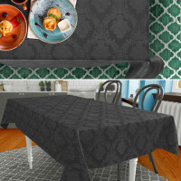 Stoff Tischdecke Textil Meterware Tischtuch Baumwolle Polyester Premium Jacquard Ornament Barock Schwarz