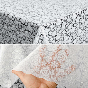 Vinyl Tischdecke abwaschbar Wachstischdecke Lace Vinyl Häkeloptik Rosen Anthrazit Rosen Weiß