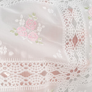 Vinyl Tischdecke abwaschbar Wachstischdecke Lace Vinyl Häkeloptik Blumen Karo Rosa Weiß