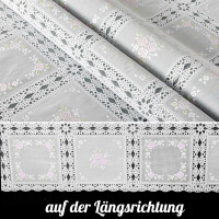 Vinyl Tischdecke abwaschbar Wachstischdecke Lace Vinyl Häkeloptik Blumen Karo Rosa Weiß