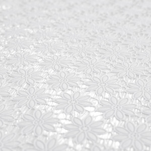 Vinyl Tischdecke abwaschbar Wachstischdecke Lace Vinyl Häkeloptik Blumen Kamille Weiß