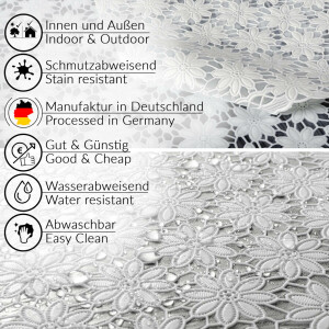 Vinyl Tischdecke abwaschbar Wachstischdecke Lace Vinyl Häkeloptik Blumen Kamille Weiß