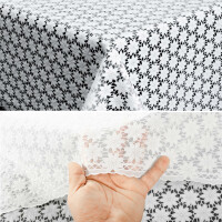 Vinyl Tischdecke abwaschbar Wachstischdecke Lace Vinyl Häkeloptik Blumen Kamille Weiß