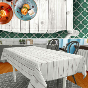Tischdecke Stoff Tischwäsche Textil abwaschbar Tischtuch Baumwolle Polyester Holz Grau 160x140cm Outdoor Tischdecke