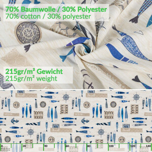 Tischdecke Stoff Tischwäsche Textil abwaschbar Tischtuch Baumwolle Polyester Maritim 100x140cm Outdoor Tischdecke