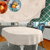 Tischdecke Stoff Tischwäsche Textil abwaschbar Tischtuch Baumwolle Polyester Japondi Beige Oval 220x140cm Outdoor Tischdecke