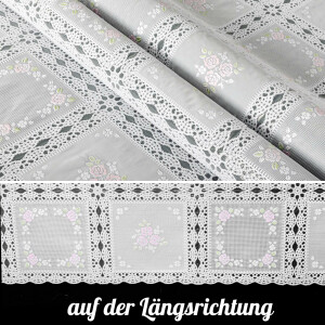 Vinyl Wachstuch Häkel Spitze Optik Wasserfest Blumen Karo Rosa/Weiß 220x138cm