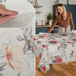 Tischdecke Stoff Tischwäsche Textil abwaschbar Tischtuch Baumwolle Polyester Flora 140x140cm Outdoor Tischdecke