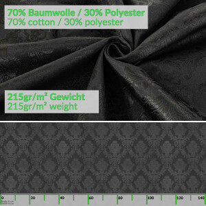 Tischdecke Stoff Tischwäsche Textil abwaschbar Tischtuch Baumwolle Polyester Barock Schwarz 280x140cm Outdoor Tischdecke