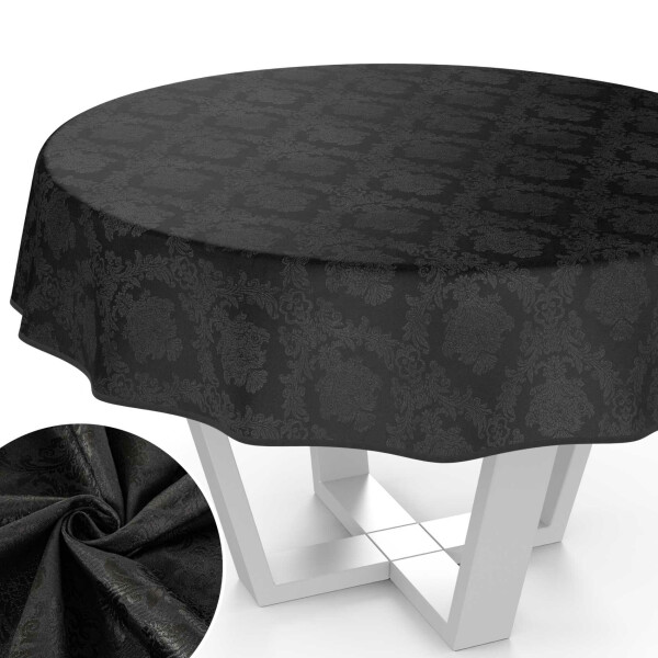 Tischdecke Stoff Tischwäsche Textil abwaschbar Tischtuch Baumwolle Polyester Barock Schwarz Rund 140cm Outdoor Tischdecke