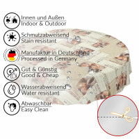 Wachstischdecke abwaschbare Tischdecke Kaffee Croissant Expresso Beige Rund 120cm