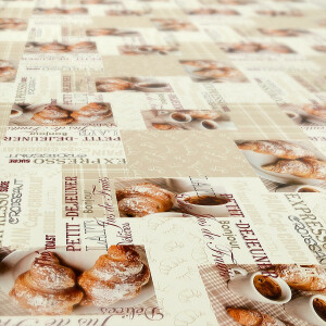 Kaffee Croissant Expresso Beige 100x140cm Wachstuch Tischdecke eingefasst