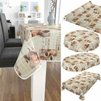 Wachstischdecke abwaschbare Tischdecke Kaffee Croissant Expresso Beige 100x140cm eingefasst