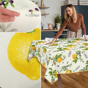 Tischdecke abwaschbar Stofftischdecke Tischäsche Tafeldecke Tischtuch Baumwolle Polyester Lemon