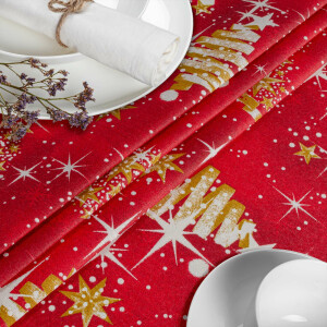 Tischdecke Weihnachten Weihnachtstischdecke abwaschbar Tischtuch Baumwolle Polyester Christmas Rot