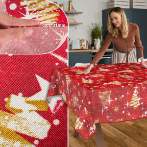 Tischdecke Weihnachten Weihnachtstischdecke abwaschbar Tischtuch Baumwolle Polyester Christmas Rot