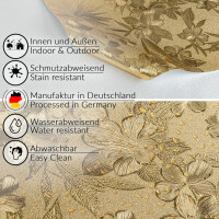 Wachstuch Tischdecke abwaschbar Wachstischdecke Gartentischdecke glänzend Floral Retro Gold