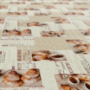 Kaffee Croissant Expresso Beige 200x140cm Wachstuch Tischdecke eingefasst
