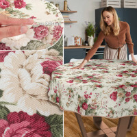 Tischdecke Stoff Tischwäsche Textil abwaschbar Tischtuch Baumwolle Polyester Roses Rund 140cm Outdoor Tischdecke