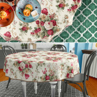 Tischdecke Stoff Tischwäsche Textil abwaschbar Tischtuch Baumwolle Polyester Roses Rund 140cm Outdoor Tischdecke